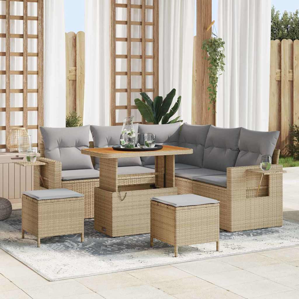 Conjunto de sofá de jardim 8 peças Rato sintético bege