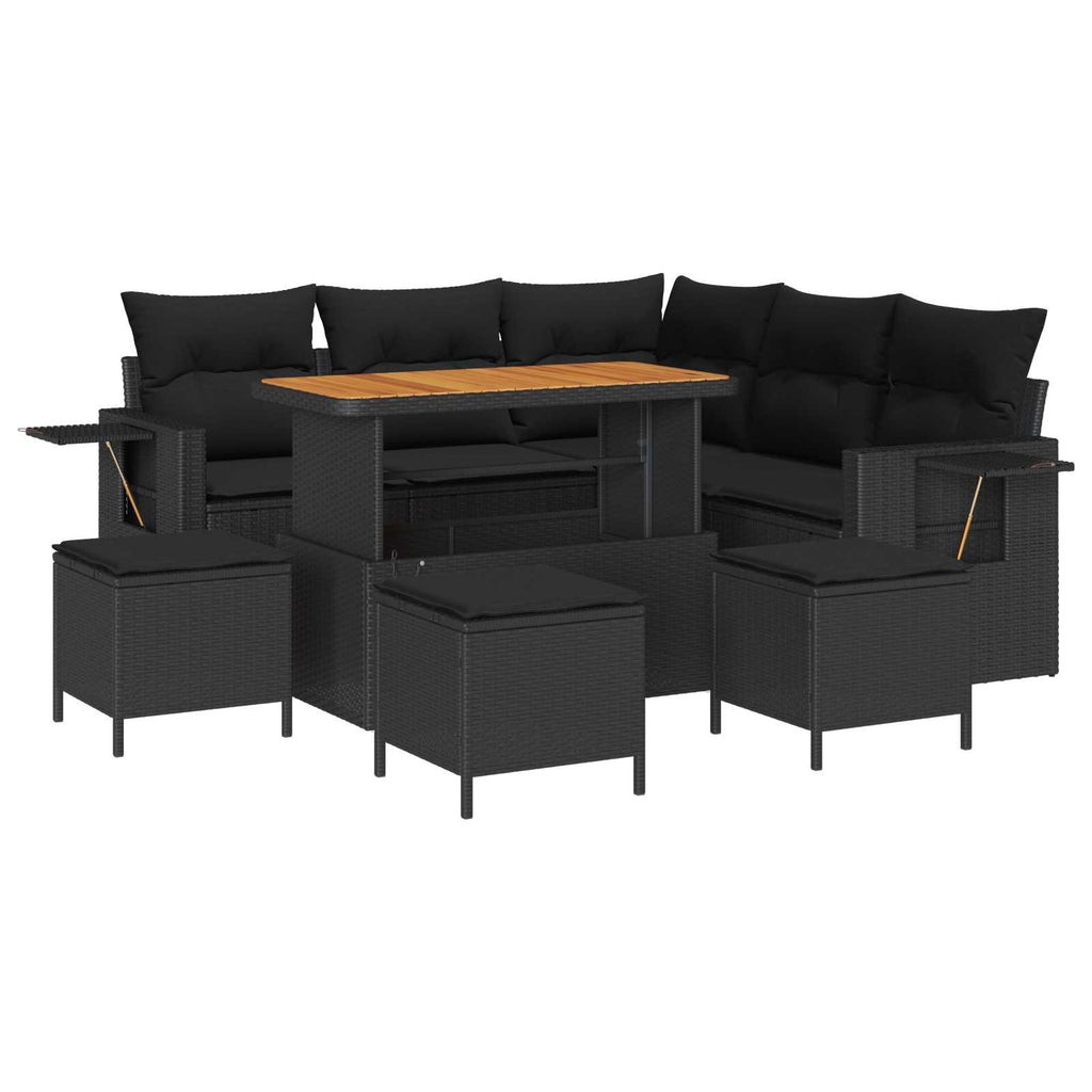 Conjunto de sofá de jardín 9 pcs Negro ratán sintético