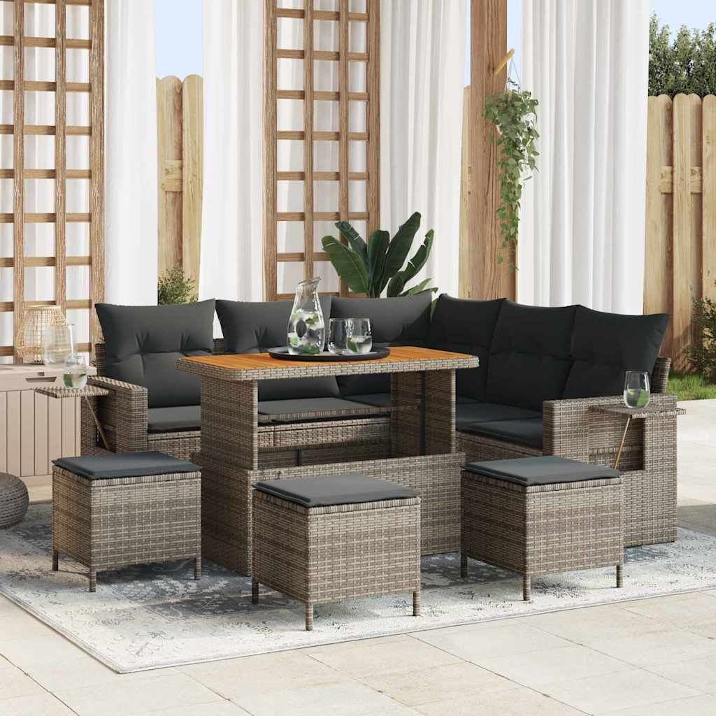 Conjunto de sofá de jardín con cojín 9 pcs Gris ratán sintético