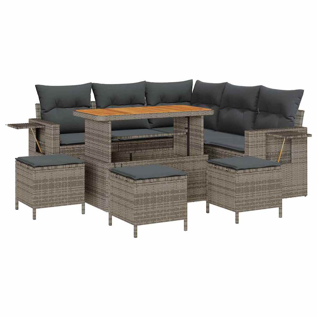 Conjunto de sofá de jardín con cojín 9 pcs Gris ratán sintético