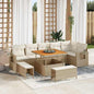 Conjunto de Sofás de Jardim 10 peças Bege vime sintético