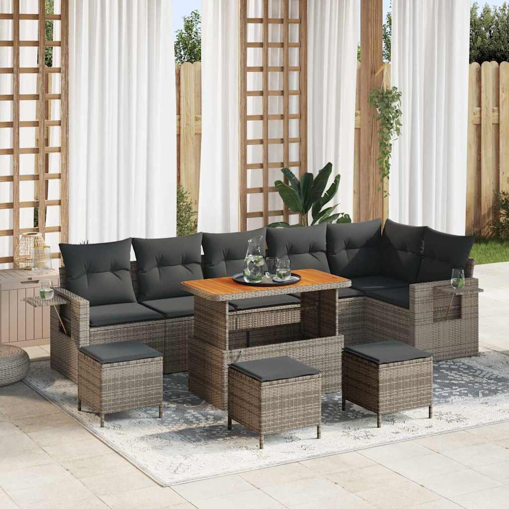 Conjunto de Sofás de Jardim 10 peças Bege vime sintético