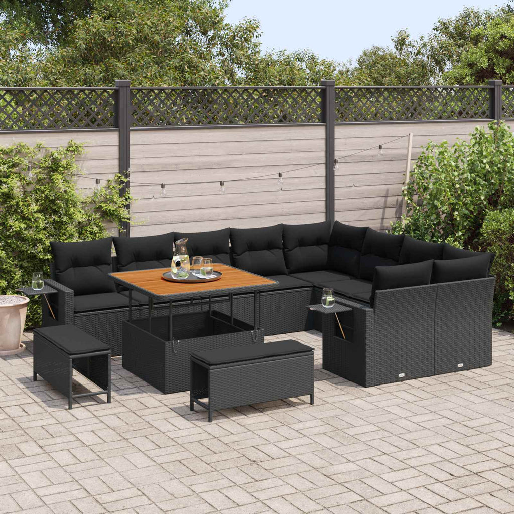 Conjunto de sofás de jardín 12 pcs Negro ratán sintético