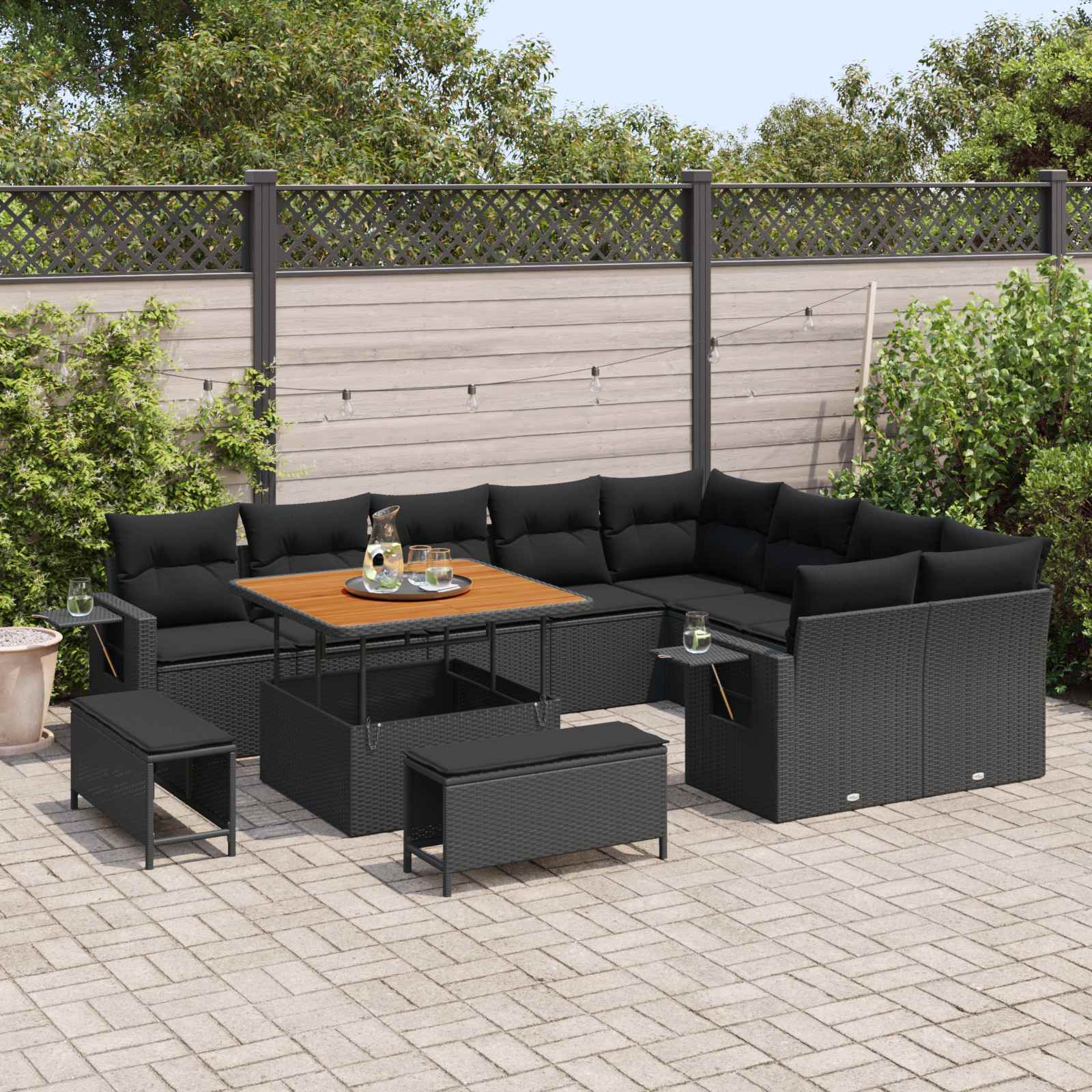 Conjunto de sofás de jardín 12 pcs Negro ratán sintético
