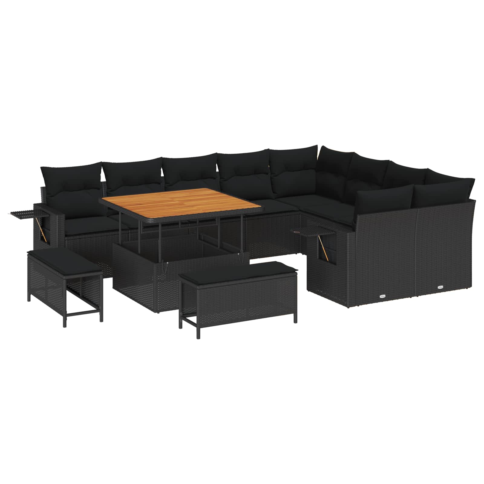 Conjunto de sofás de jardín 12 pcs Negro ratán sintético