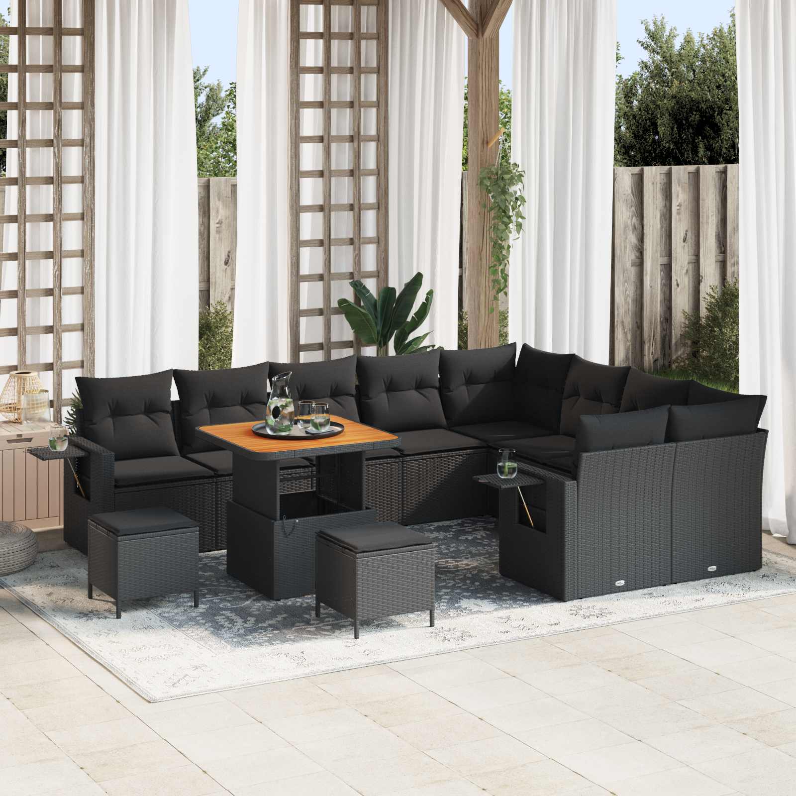 Conjunto de sofás de jardín 12 pcs Negro ratán sintético