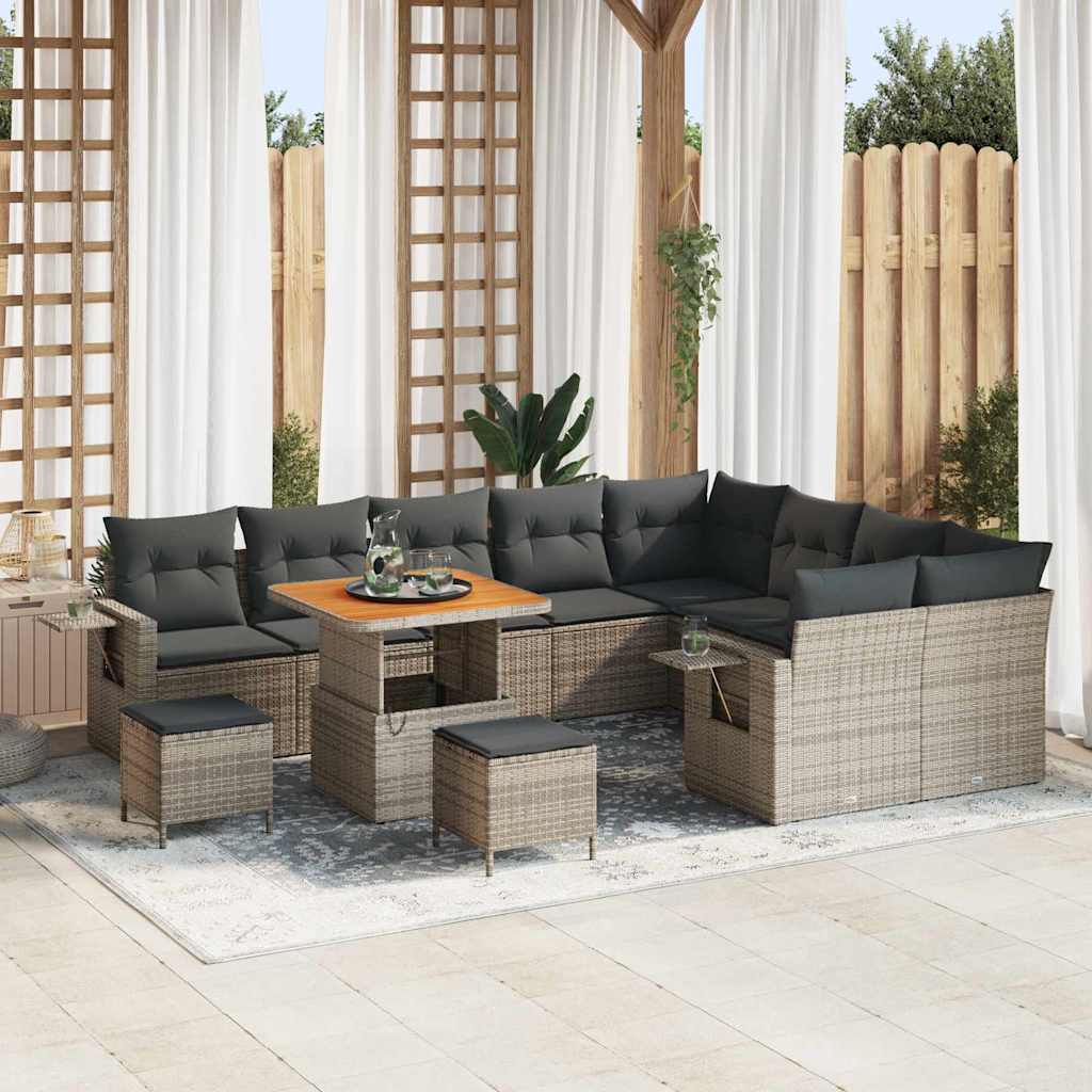 Conjunto de sofás de jardín 12 pcs Gris ratán sintético