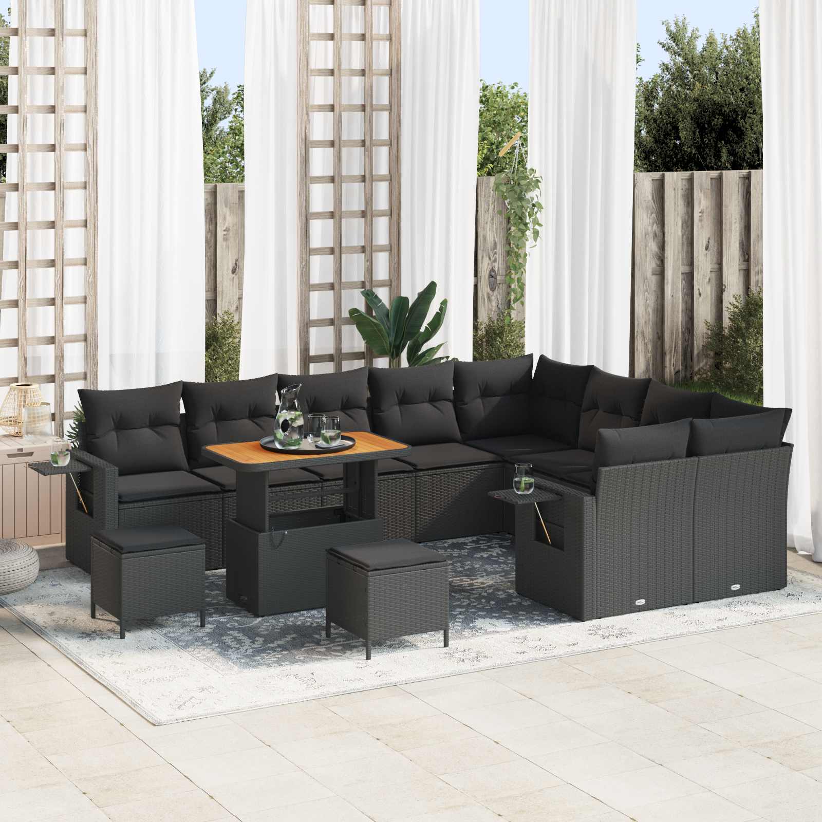 Conjunto de sofás de jardín 12 pcs Negro ratán sintético