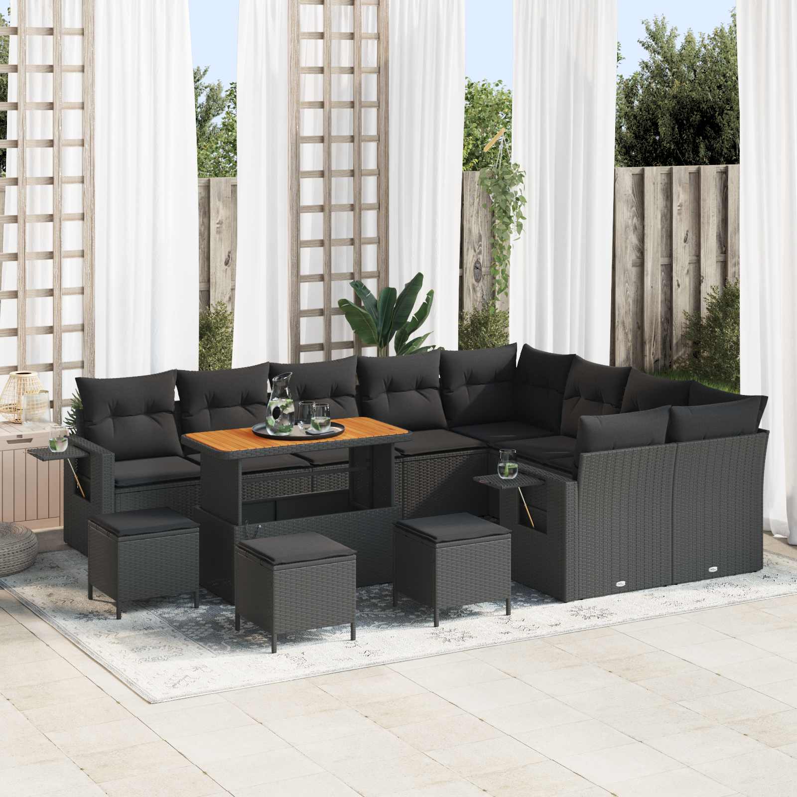 Conjunto de sofás de jardín 13 pcs Beige ratán sintético
