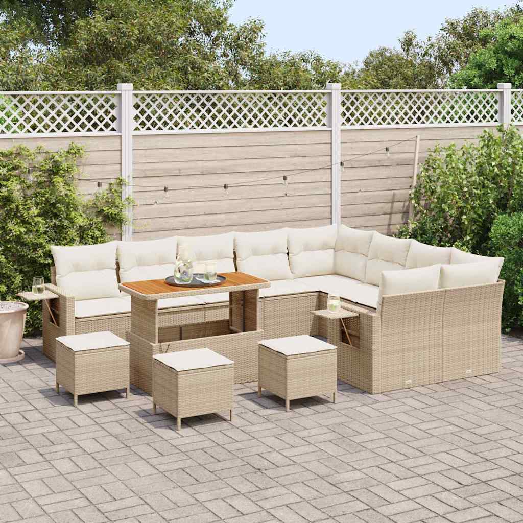 Conjunto de sofás de jardín 13 pcs Beige ratán sintético