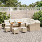 Conjunto de sofás de jardín 13 pcs Beige ratán sintético