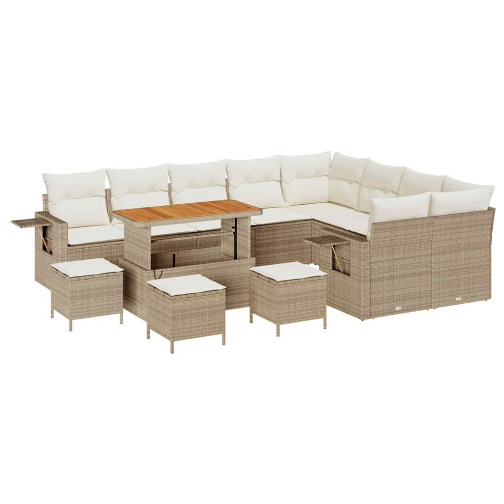 Conjunto de sofás de jardín 13 pcs Beige ratán sintético