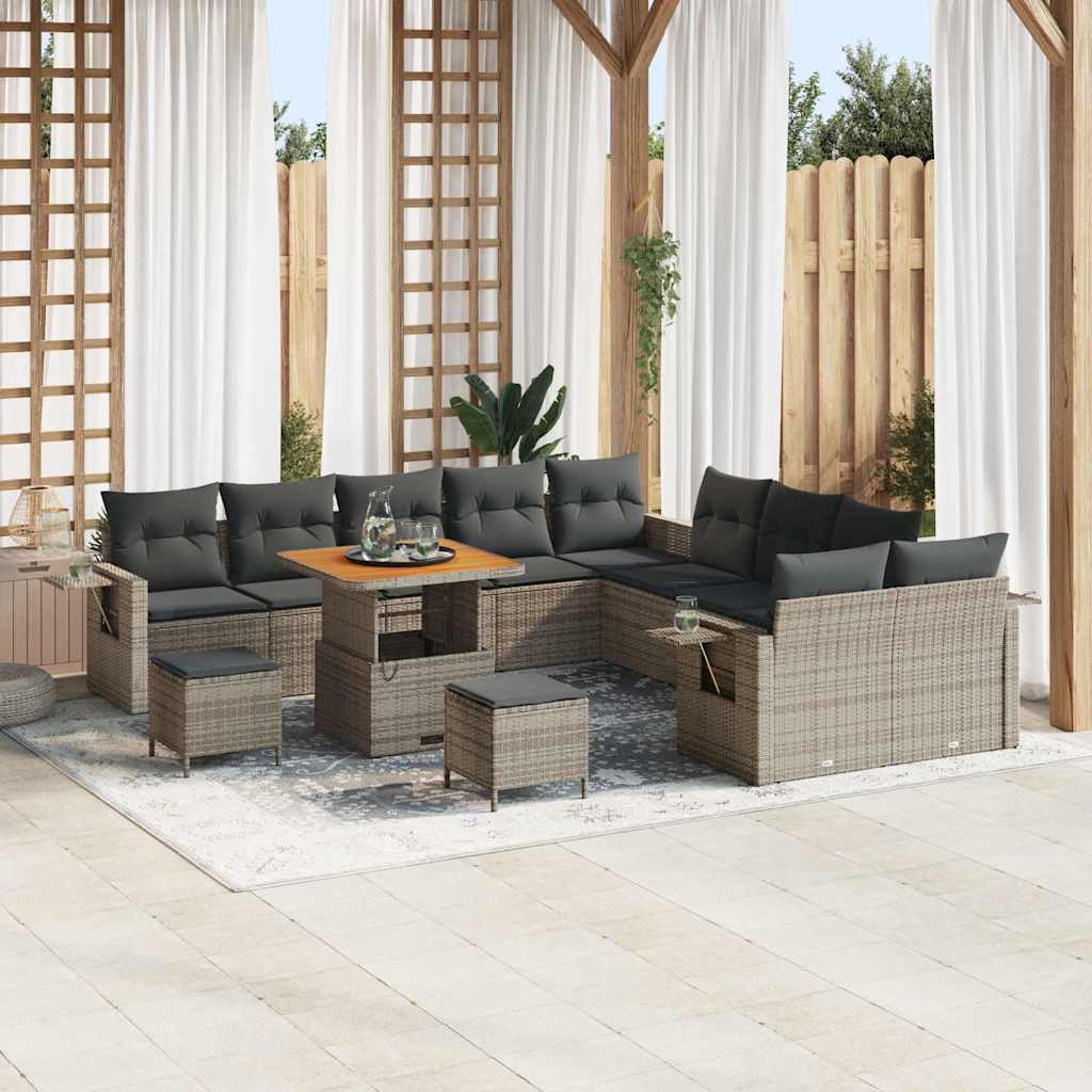 Conjunto de sofás de jardín 11 pcs Beige y blanco crema