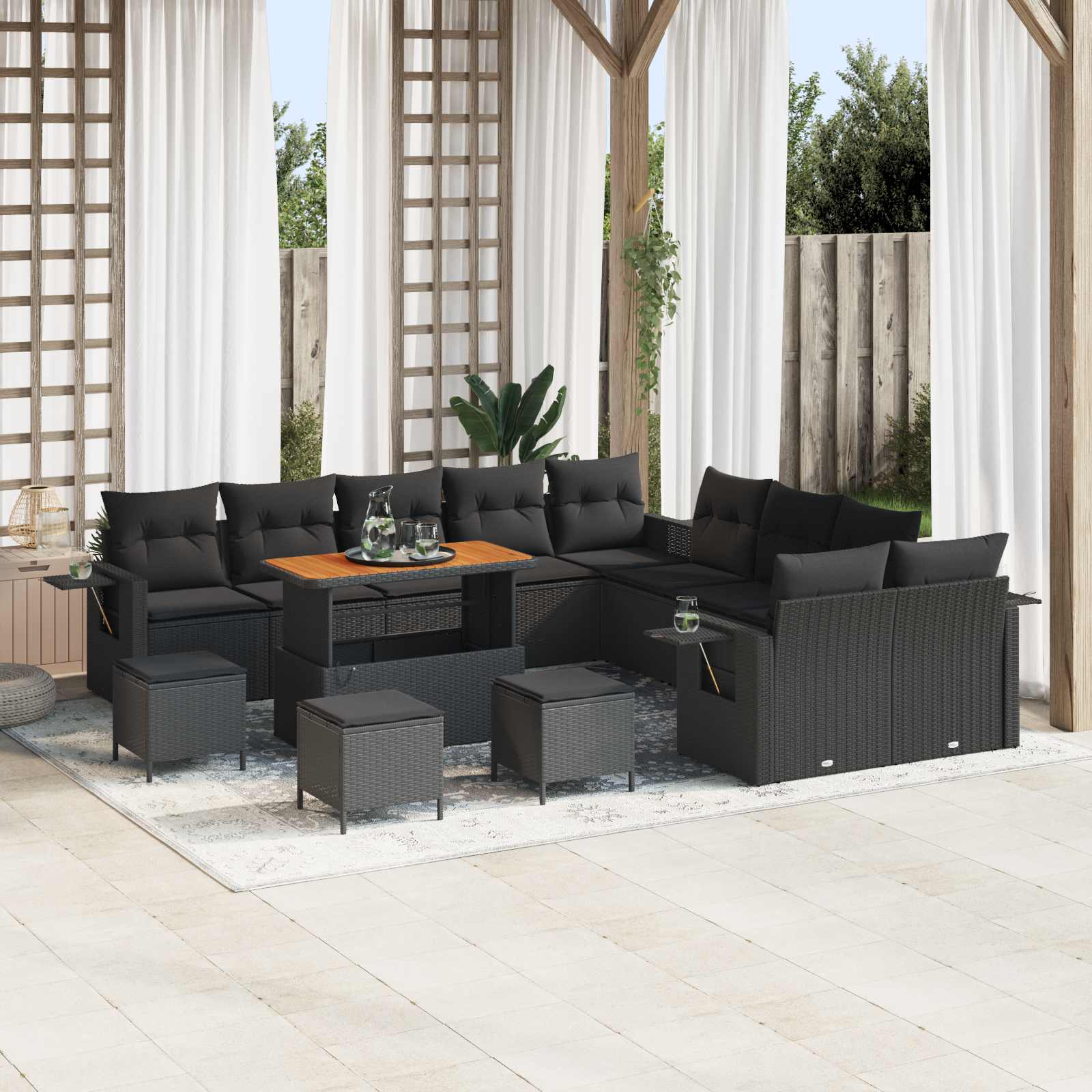Conjunto de sofás de jardín 11 pcs Beige y blanco crema