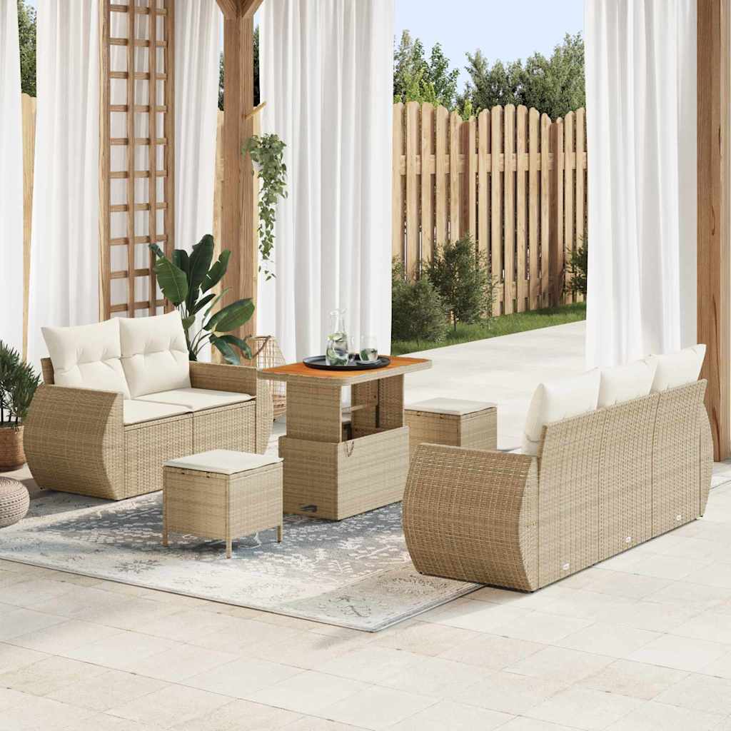 Conjunto de sofás de jardim 8 pçs Bege rotim sintético