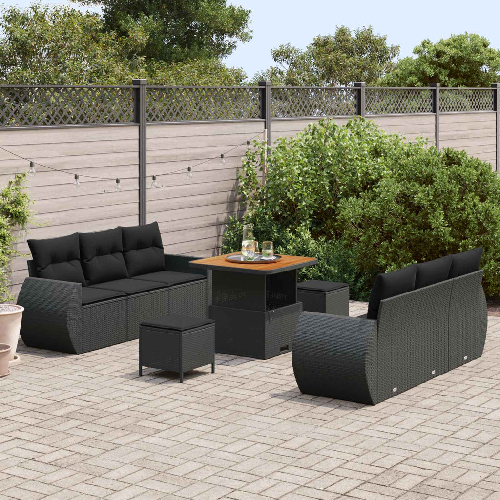 Conjunto de sofá de jardín 9 pcs Negro ratán sintético