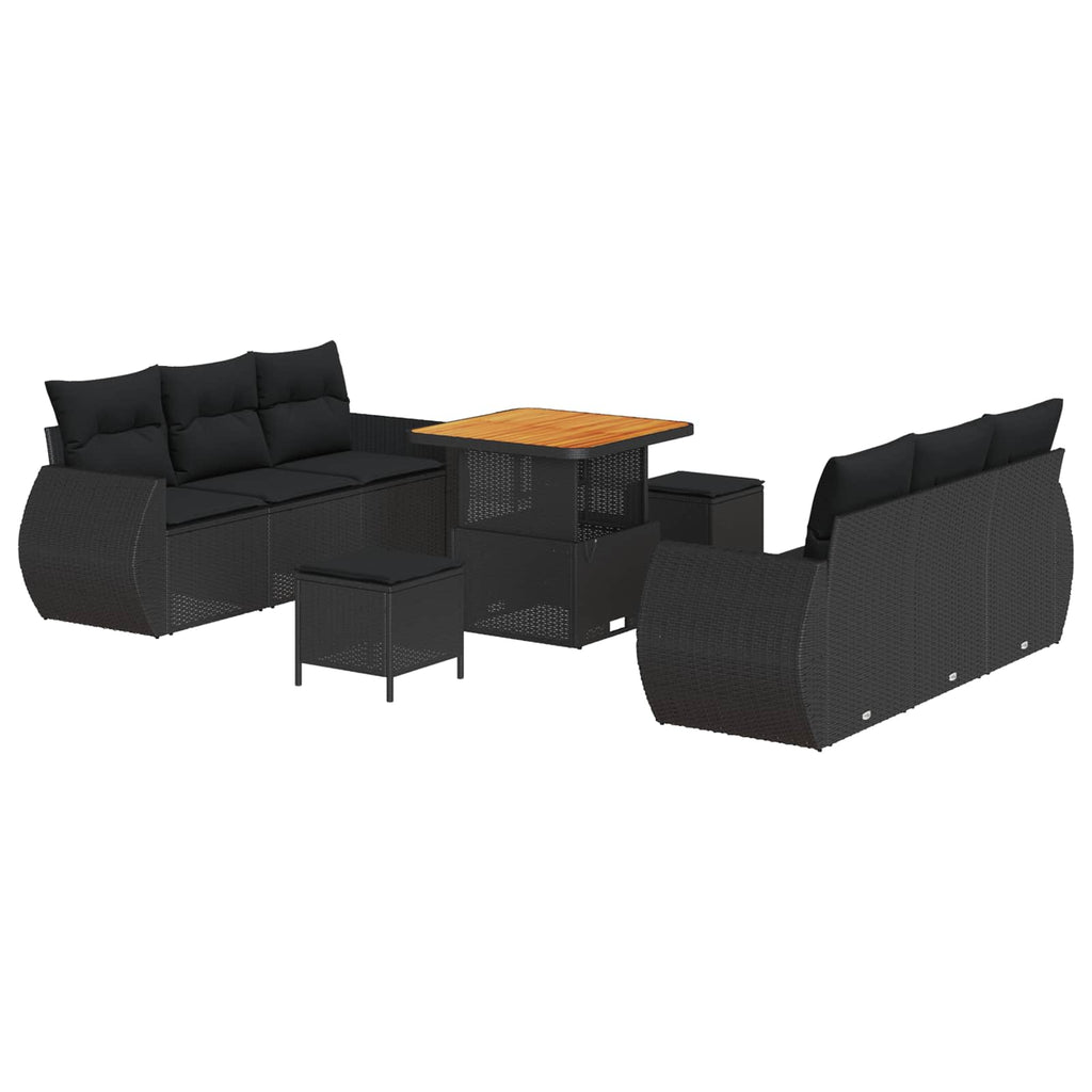 Conjunto de sofá de jardín 9 pcs Negro ratán sintético