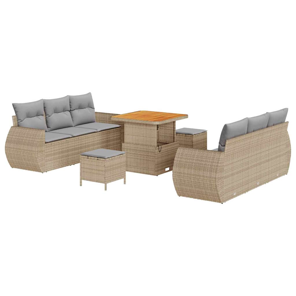 Conjunto de sofá de jardín 9 pcs Beige ratán sintético