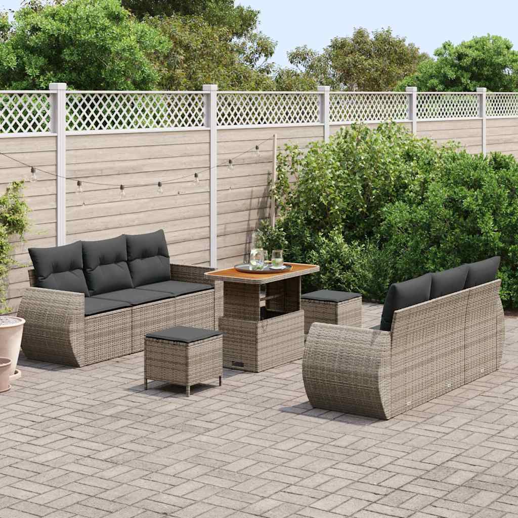 Conjunto de sofá de jardín 9 pcs Gris ratán sintético