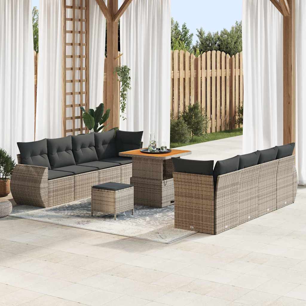 Conjunto de sofá de jardín 11 pcs Beige ratán sintético