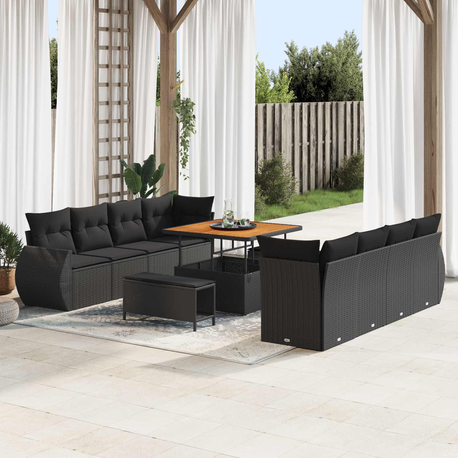 Conjunto de sofá de jardín 11 pcs Beige ratán sintético