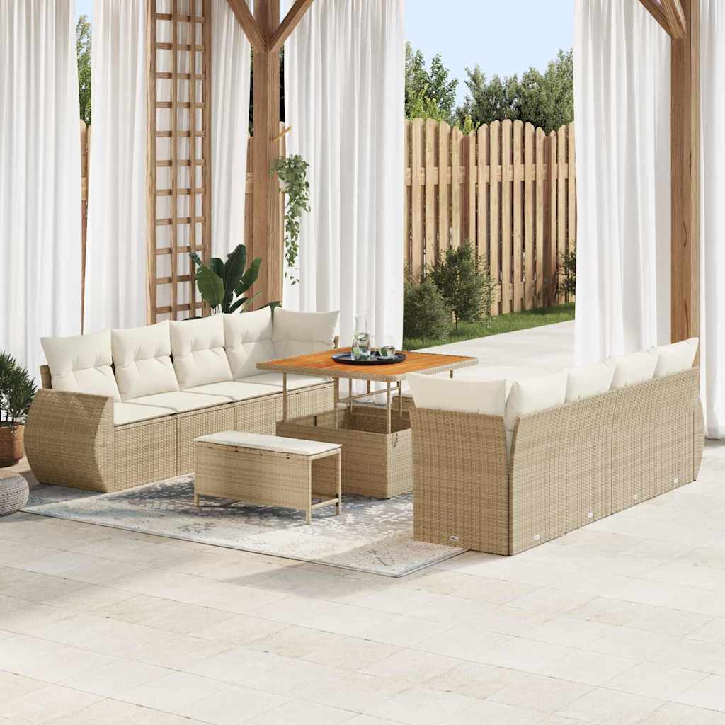 Conjunto de sofá de jardín 11 pcs Beige ratán sintético