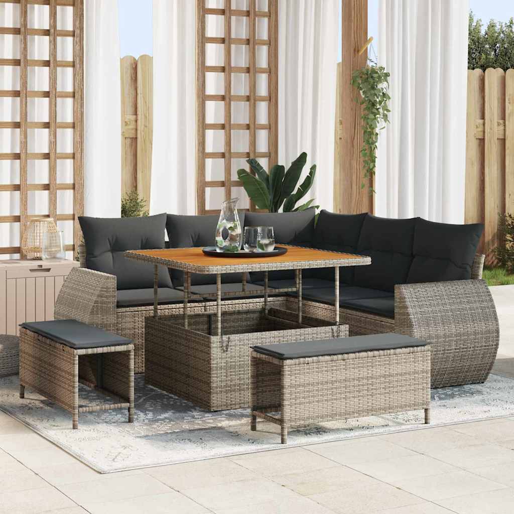Conjunto de sofás de jardim 8 pçs Bege rotim sintético