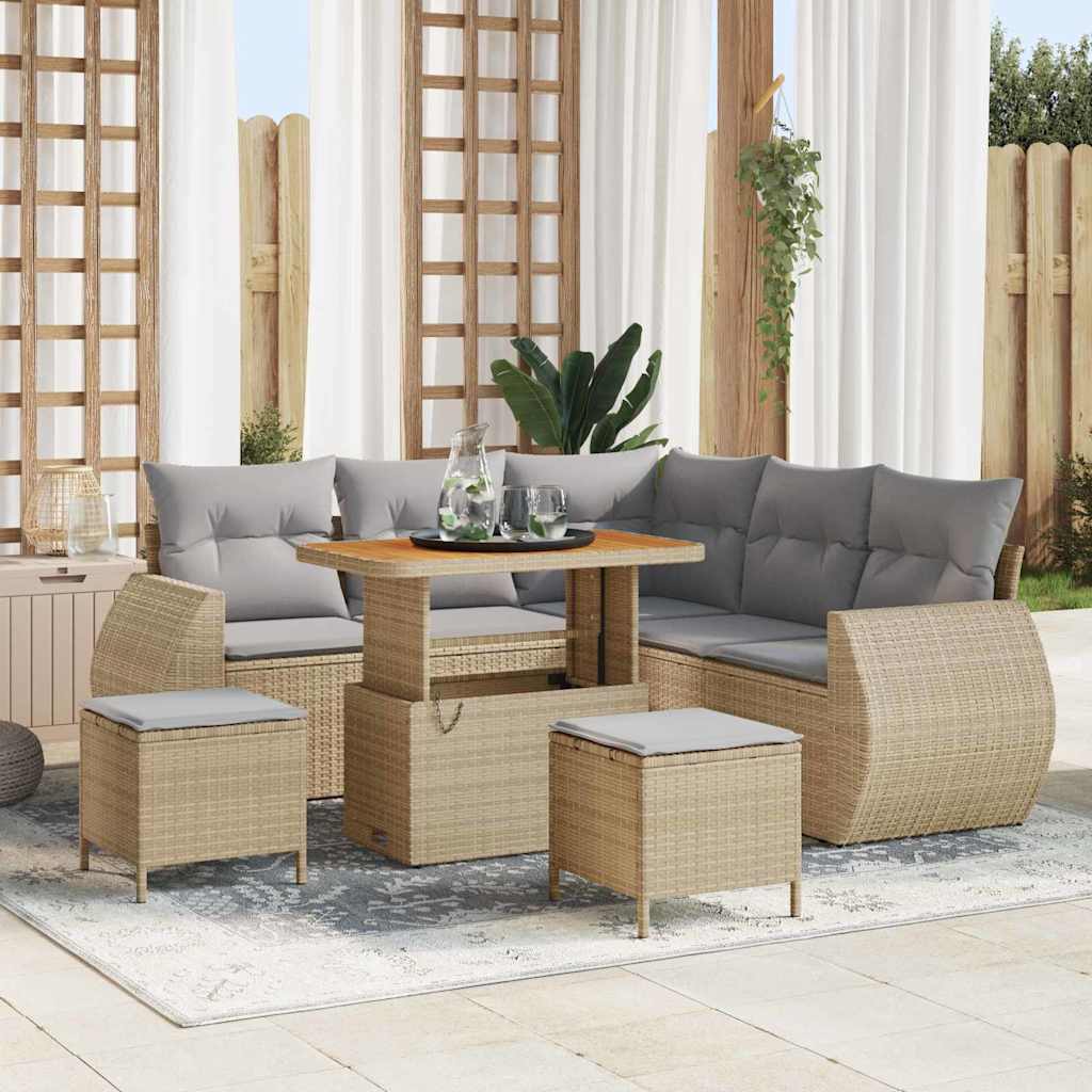Conjunto de sofás de jardim 8 pçs Bege rotim sintético