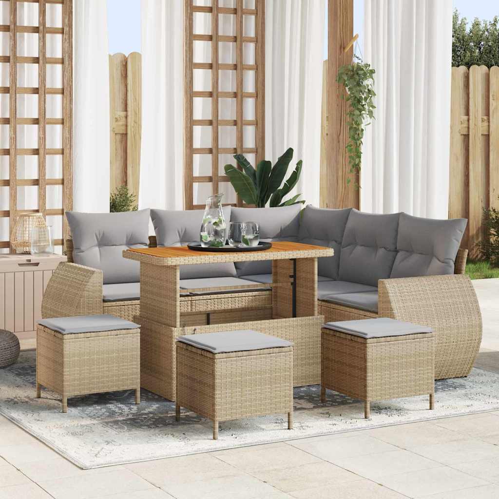 Conjunto de sofás de jardim 8 pçs Bege rotim sintético