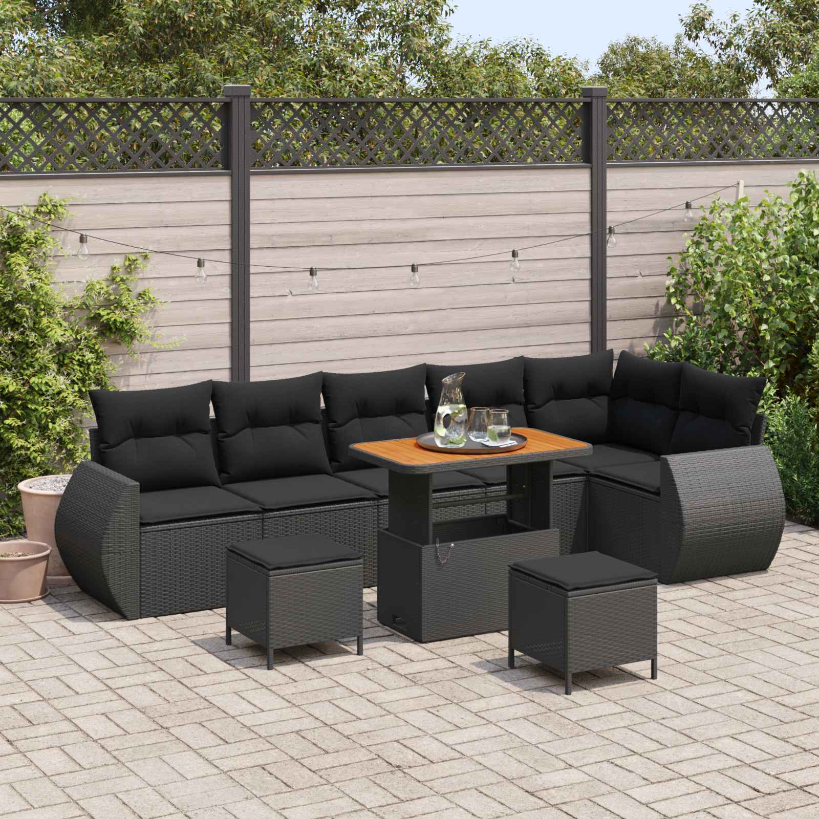 Conjunto de Sofás de Jardim 10 peças Bege vime sintético