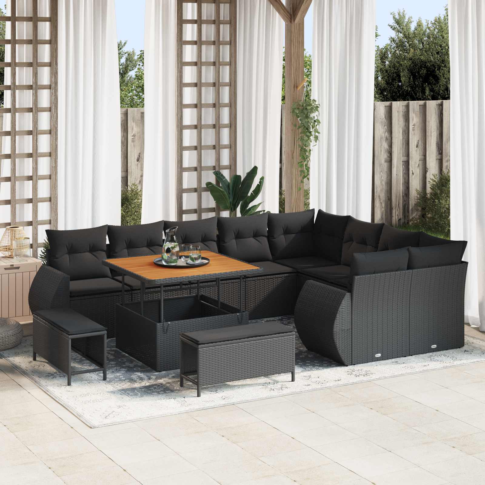 Conjunto de sofás de jardín 12 pcs Beige ratán sintético