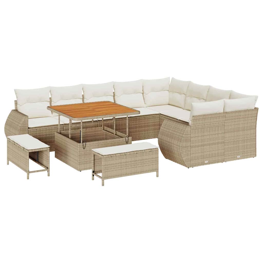 Conjunto de sofás de jardín 12 pcs Beige ratán sintético