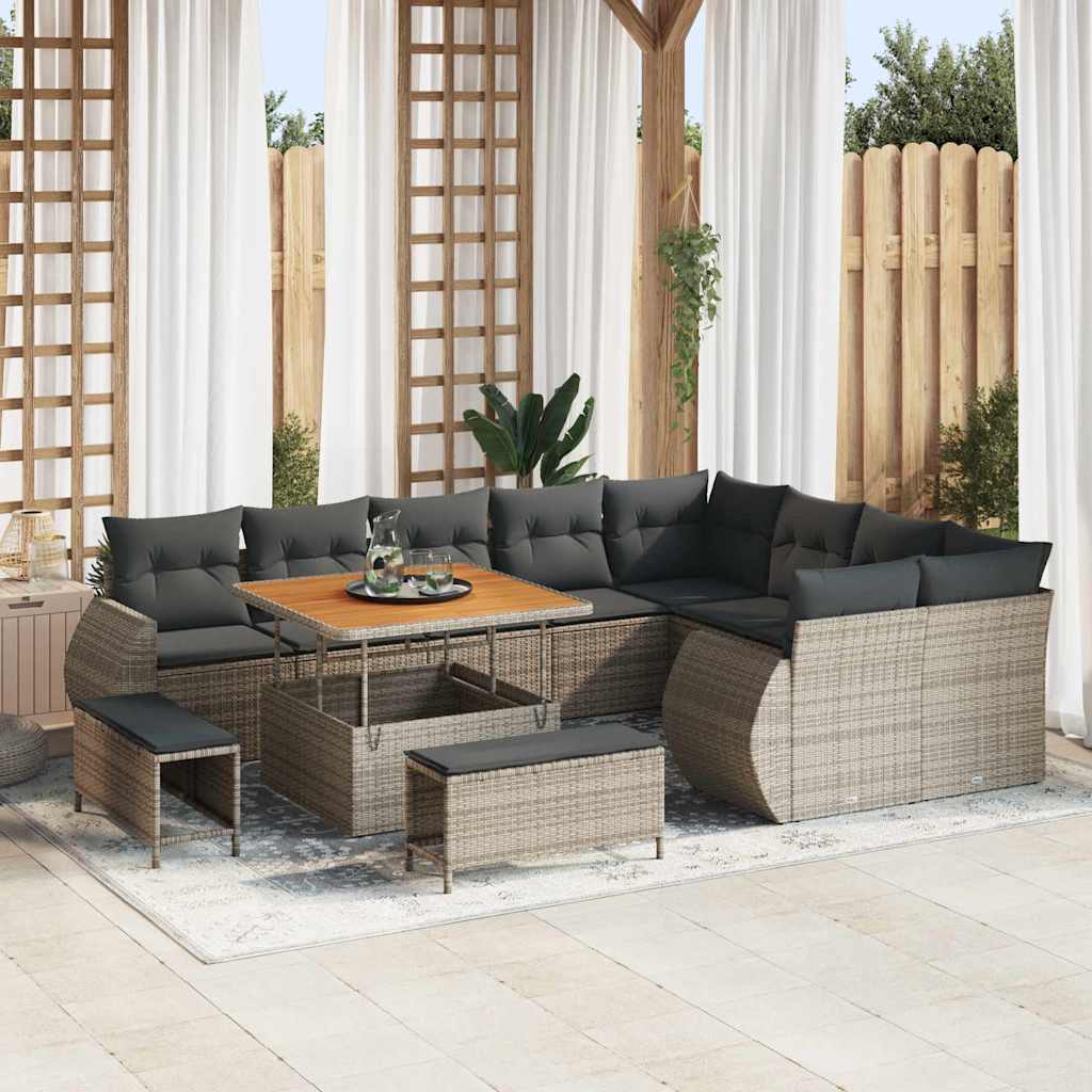 Conjunto de sofás de jardín 12 pcs Beige ratán sintético
