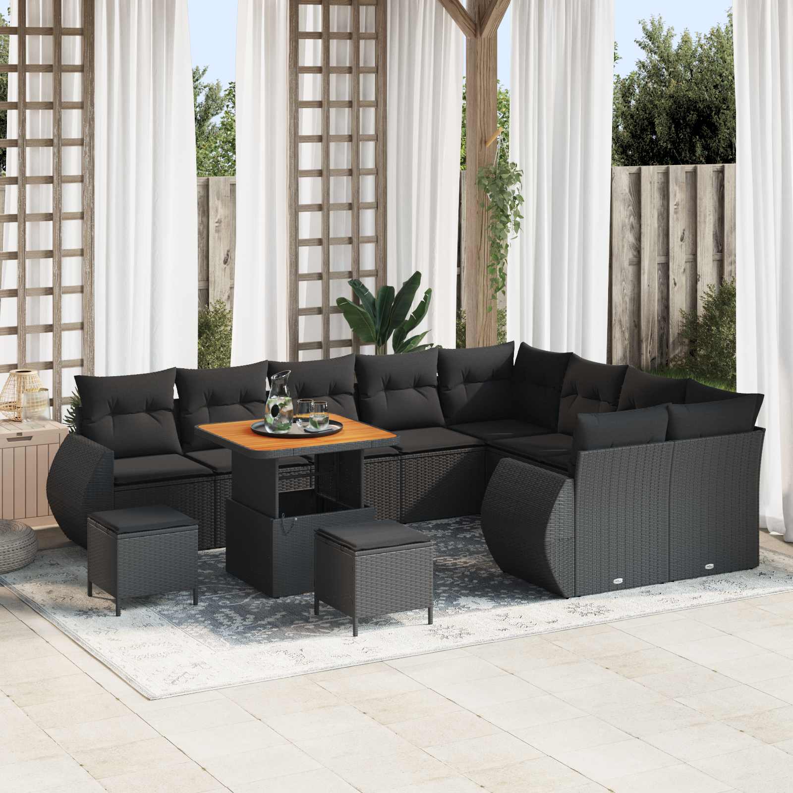 Conjunto de sofás de jardín 12 pcs Beige ratán sintético