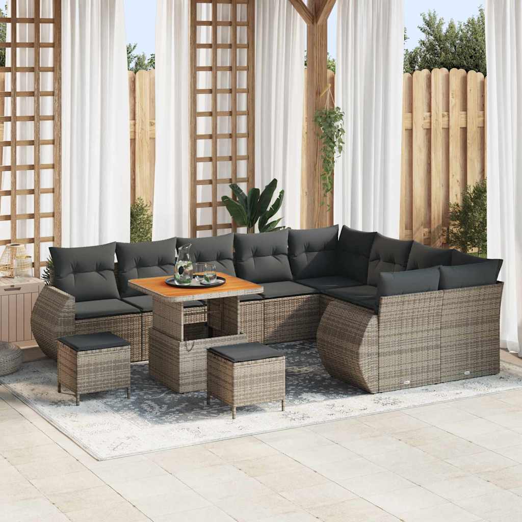 Conjunto de sofás de jardín 12 pcs Beige ratán sintético