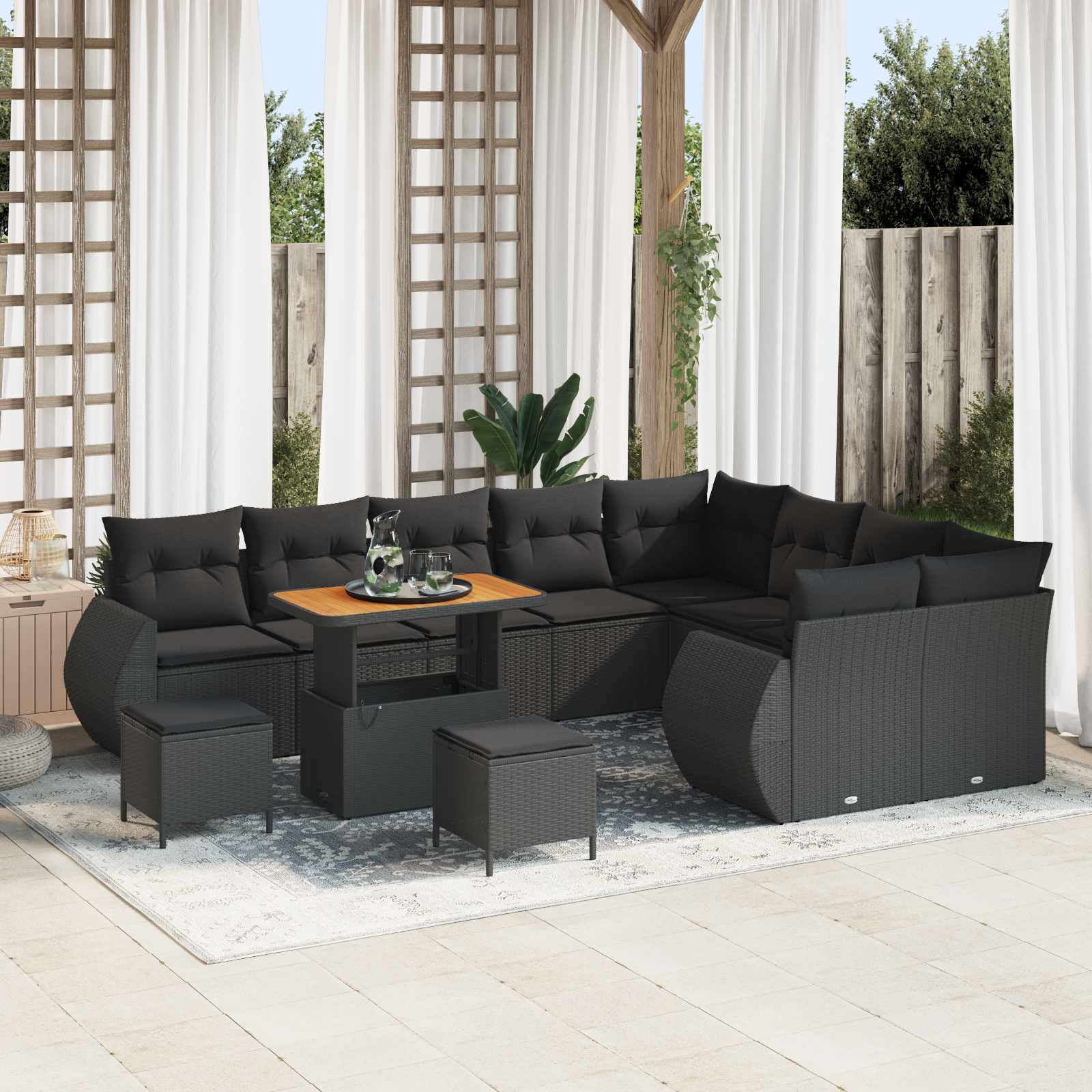 Conjunto de sofás de jardín 12 pcs Beige ratán sintético