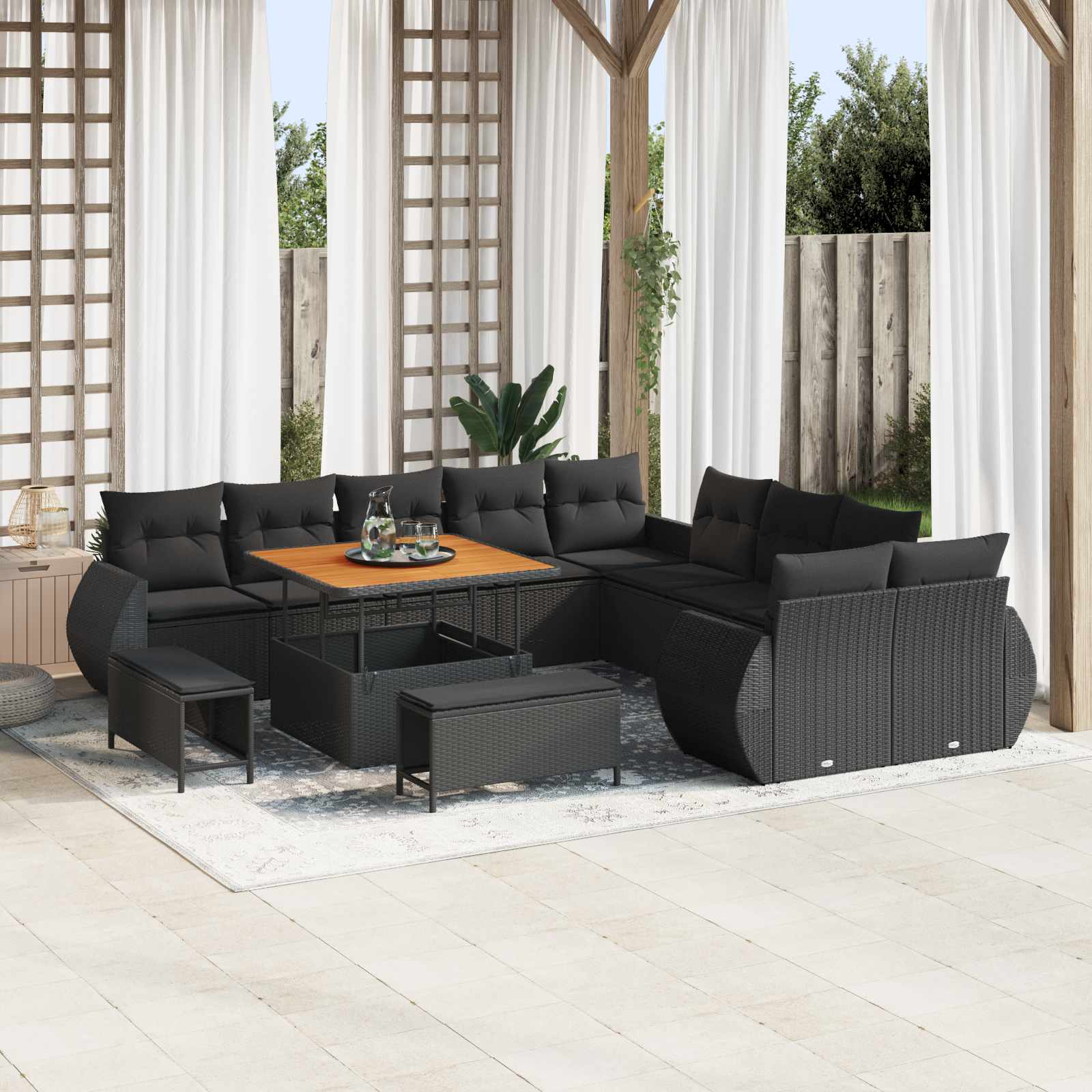 Conjunto de sofás de jardim 13 pçs Bege rotim sintético