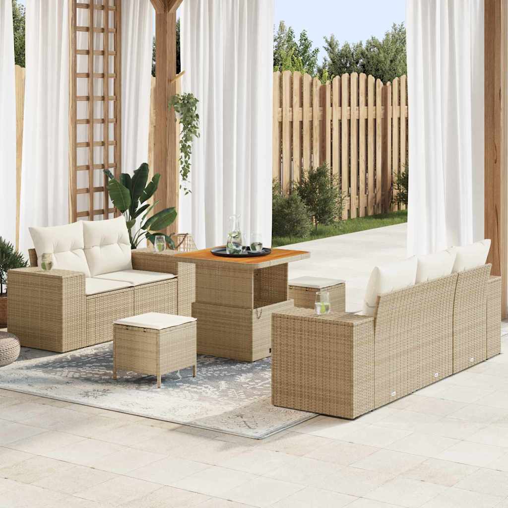 Conjunto de sofás de jardim 8 pçs Bege rotim sintético