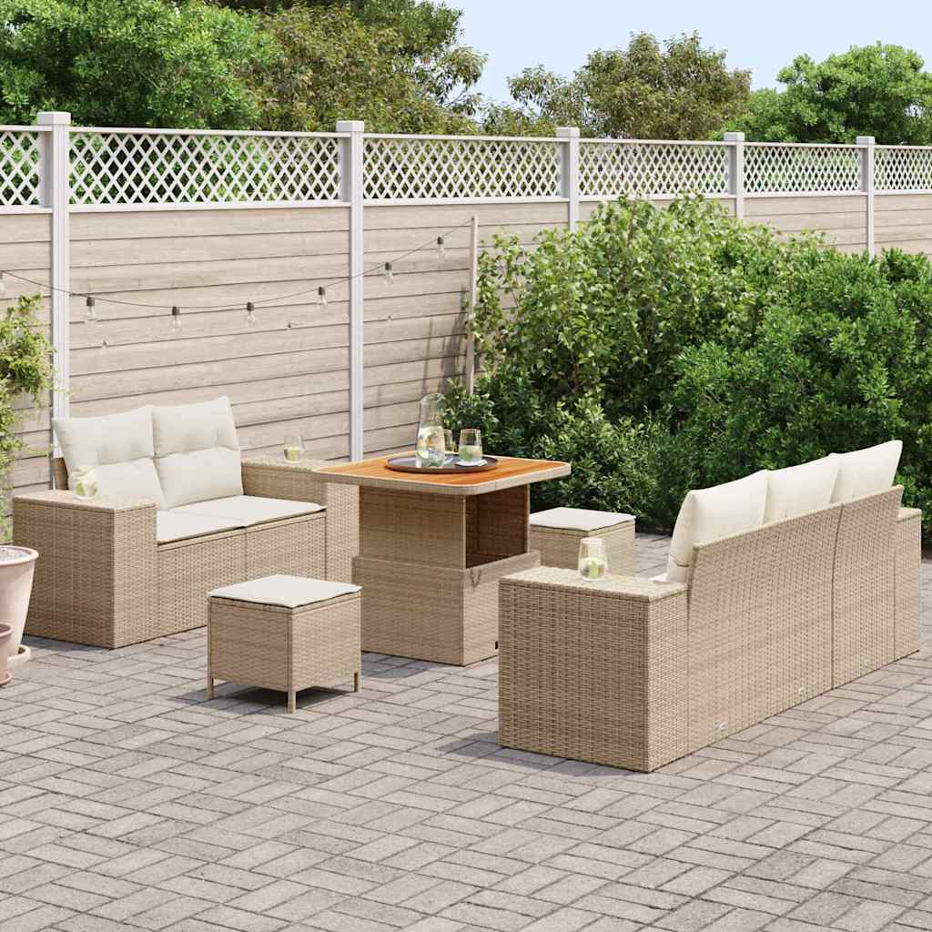 Conjunto de sofás de jardín 8 pcs Beige ratán sintético