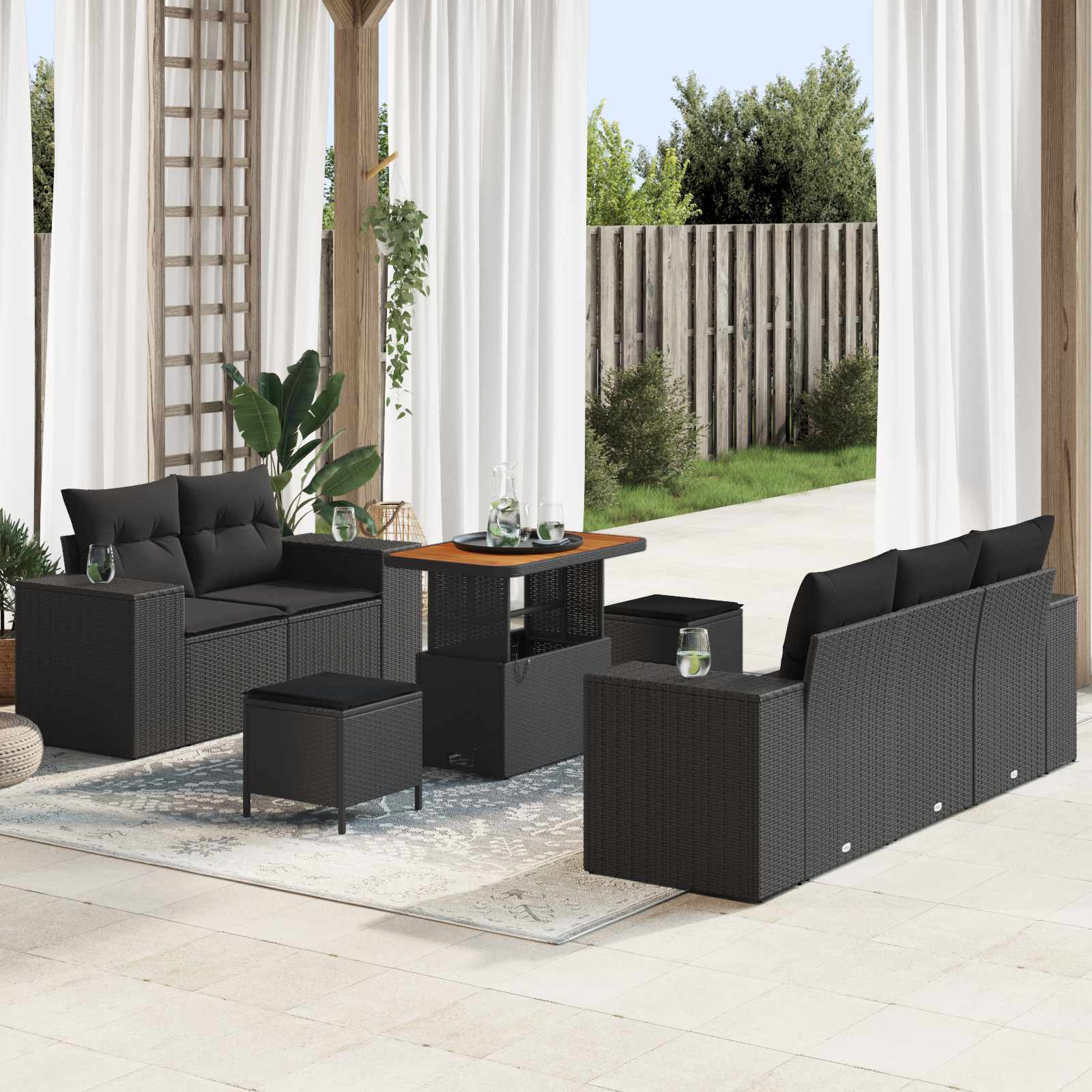 Conjunto de sofás de jardim 8 pçs Bege rotim sintético