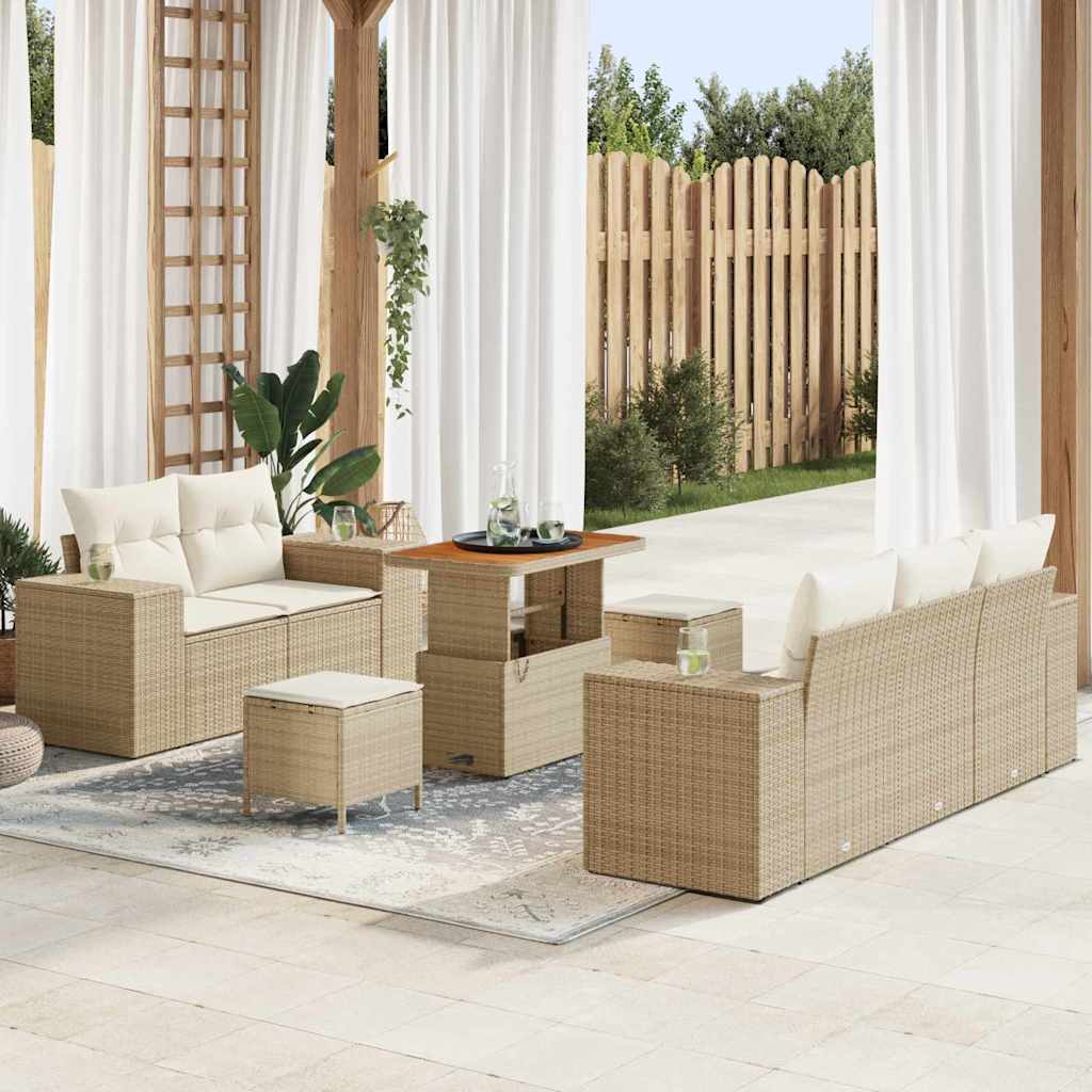 Conjunto de sofás de jardim 8 pçs Bege rotim sintético