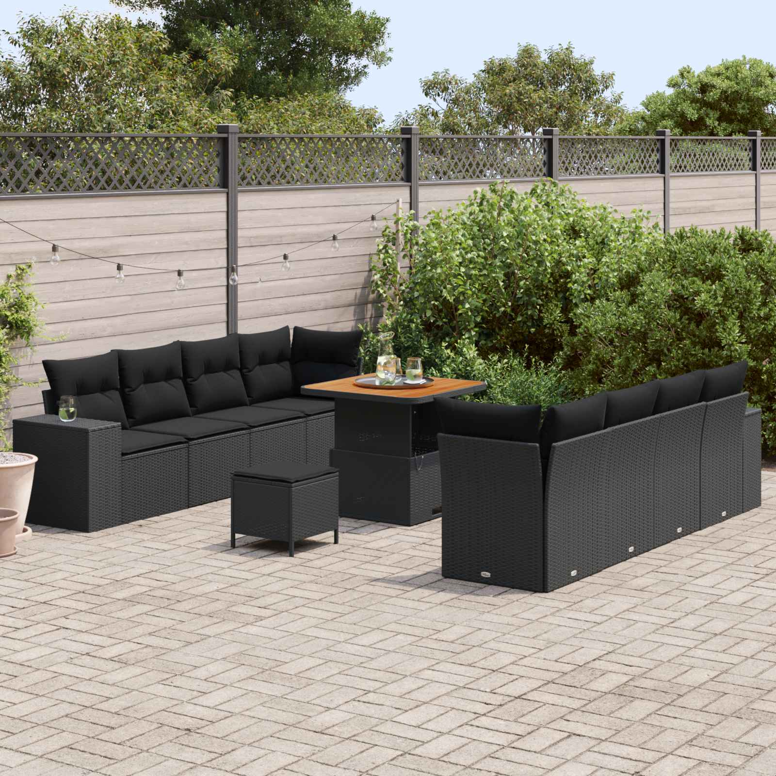 Conjunto de sofá de jardín 11 pcs Negro ratán sintético
