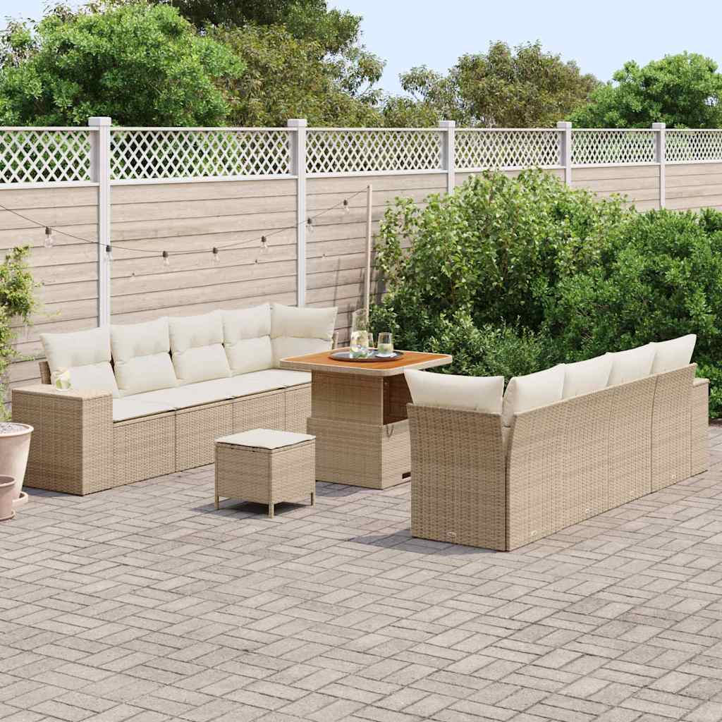 Conjunto de sofá de jardín 11 pcs Beige ratán sintético