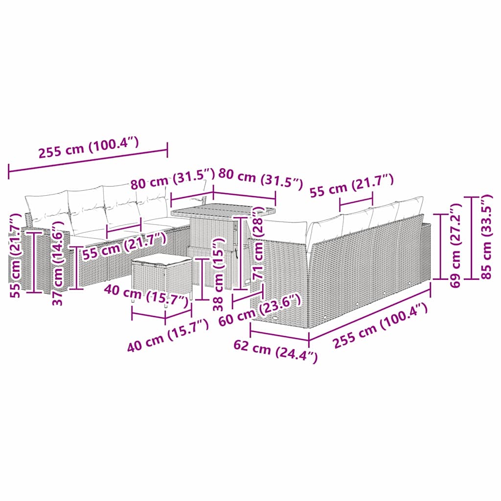 Conjunto de sofá de jardín 11 pcs Gris ratán sintético