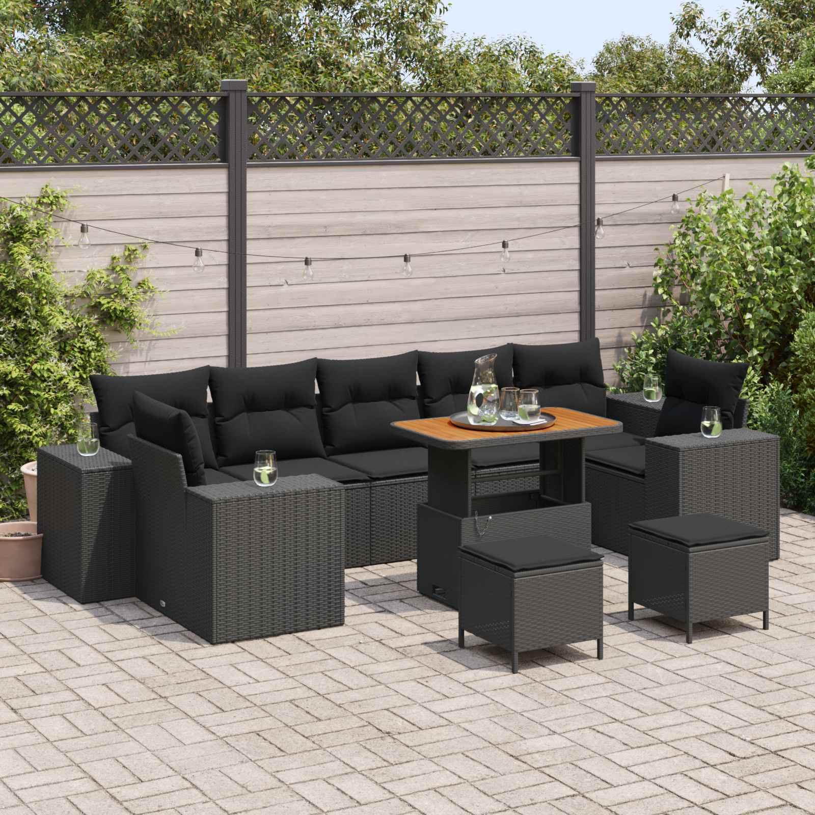 Conjunto de sofá de jardim 10 pcs Bege vime sintético