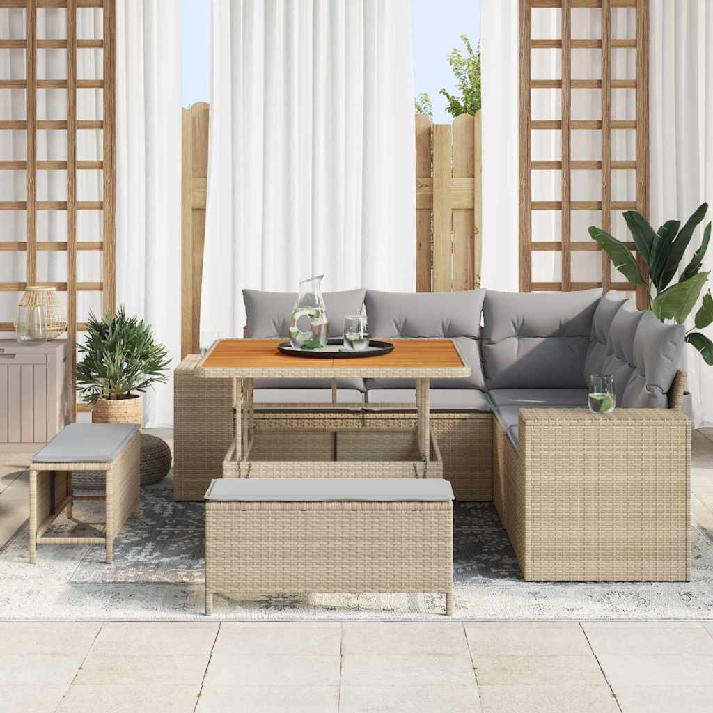 Conjunto de sofá de jardín 8 pcs Beige ratán sintético