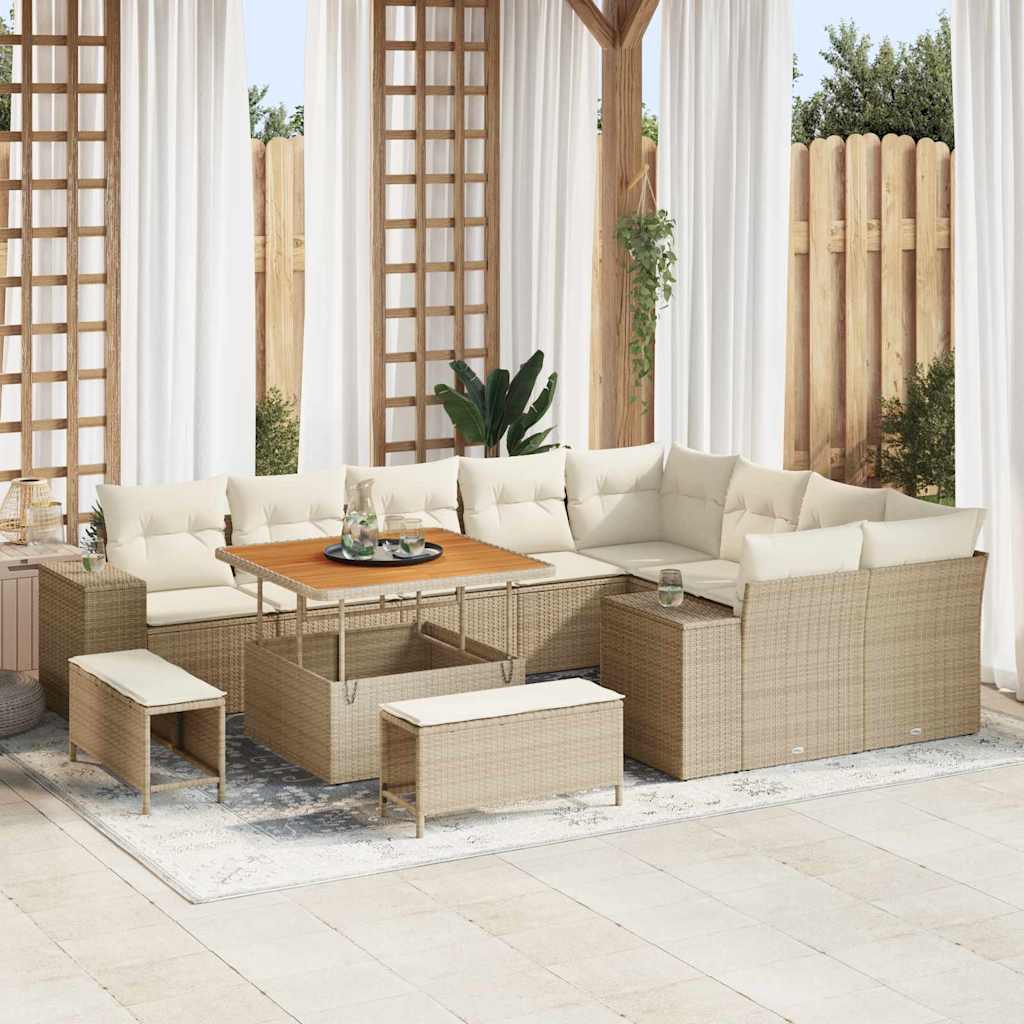 Conjunto de Sofá de Jardim 12 pçs Bege Vime Sintético