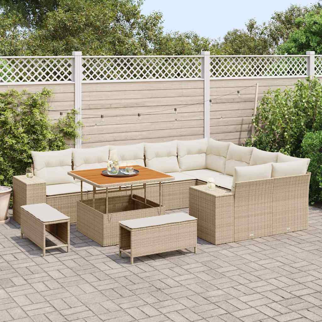 Conjunto de sofá de jardín 12 pcs Beige ratán sintético