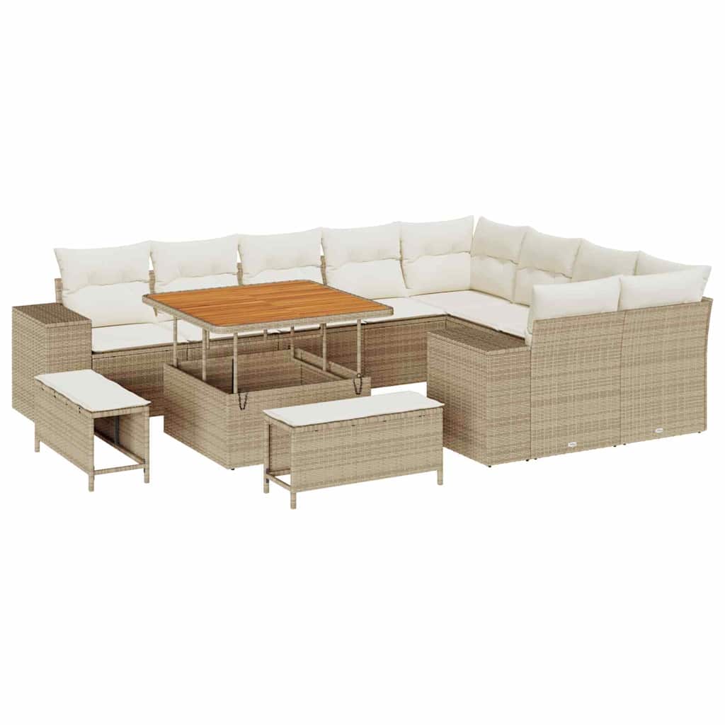 Conjunto de sofá de jardín 12 pcs Beige ratán sintético