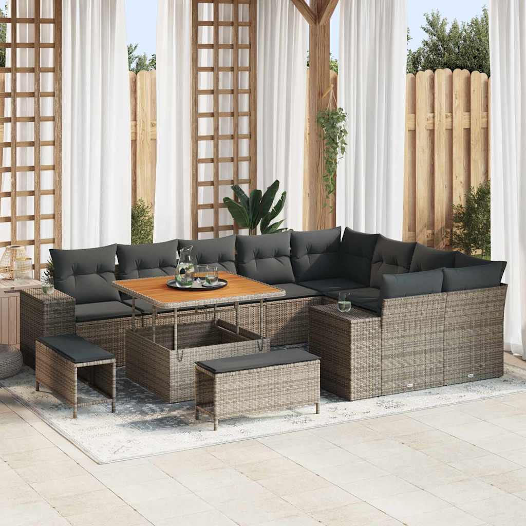 Conjunto de sofá de jardín 12 pcs Beige ratán sintético